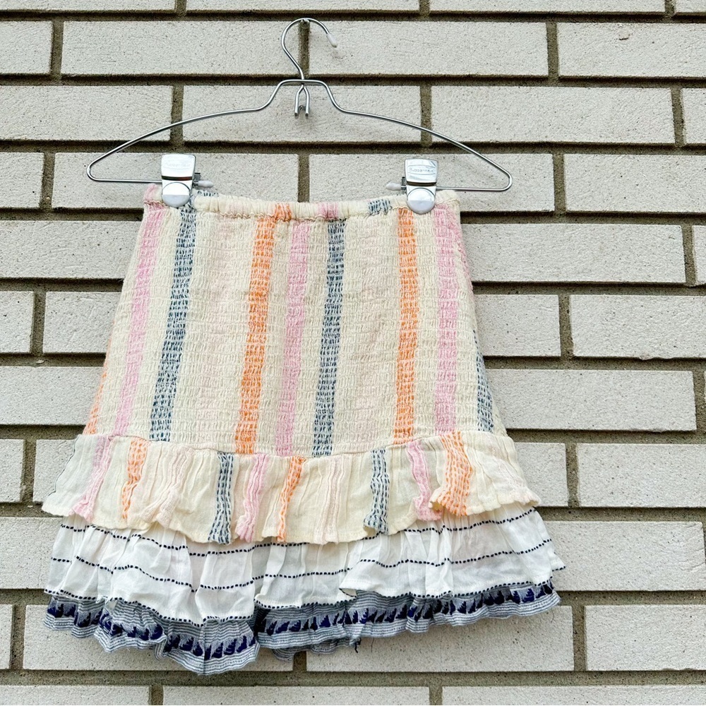 Tularosa Calmar Stripe Smocked Ruffle Mini Skirt Pastel Boho Resortwear S - Picture 4 of 13